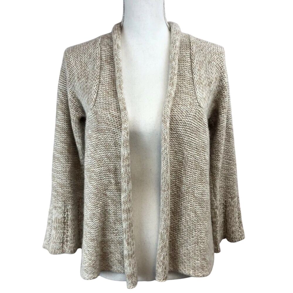 Kimchi & Blue Open Front Knit Cardigan Bell Sleeve Ivory Tan Rolled Hem Size XS